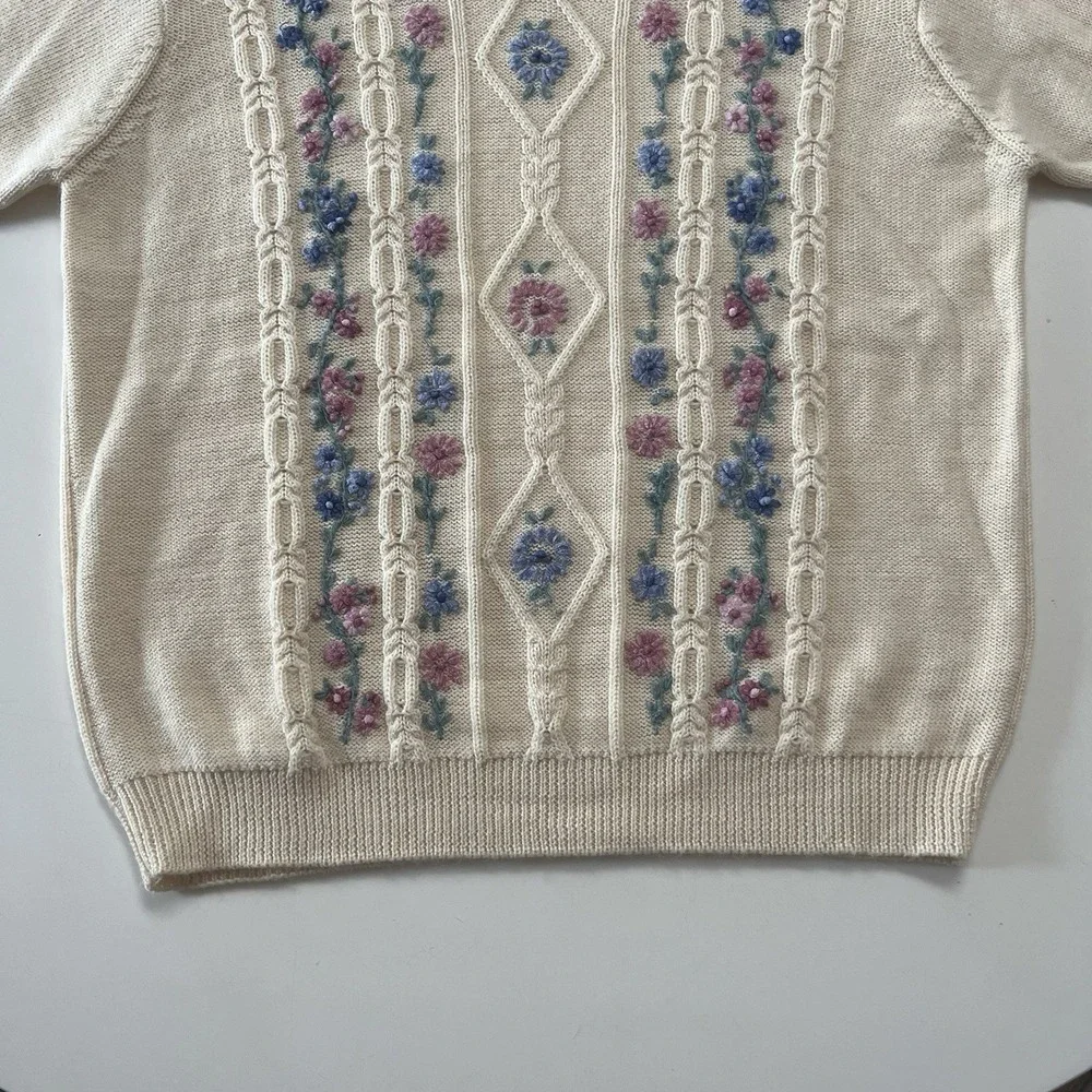 Vintage Alfred Dunner Pullover Sweater Women's Size Large Floral Embellished - Picture 4 of 10